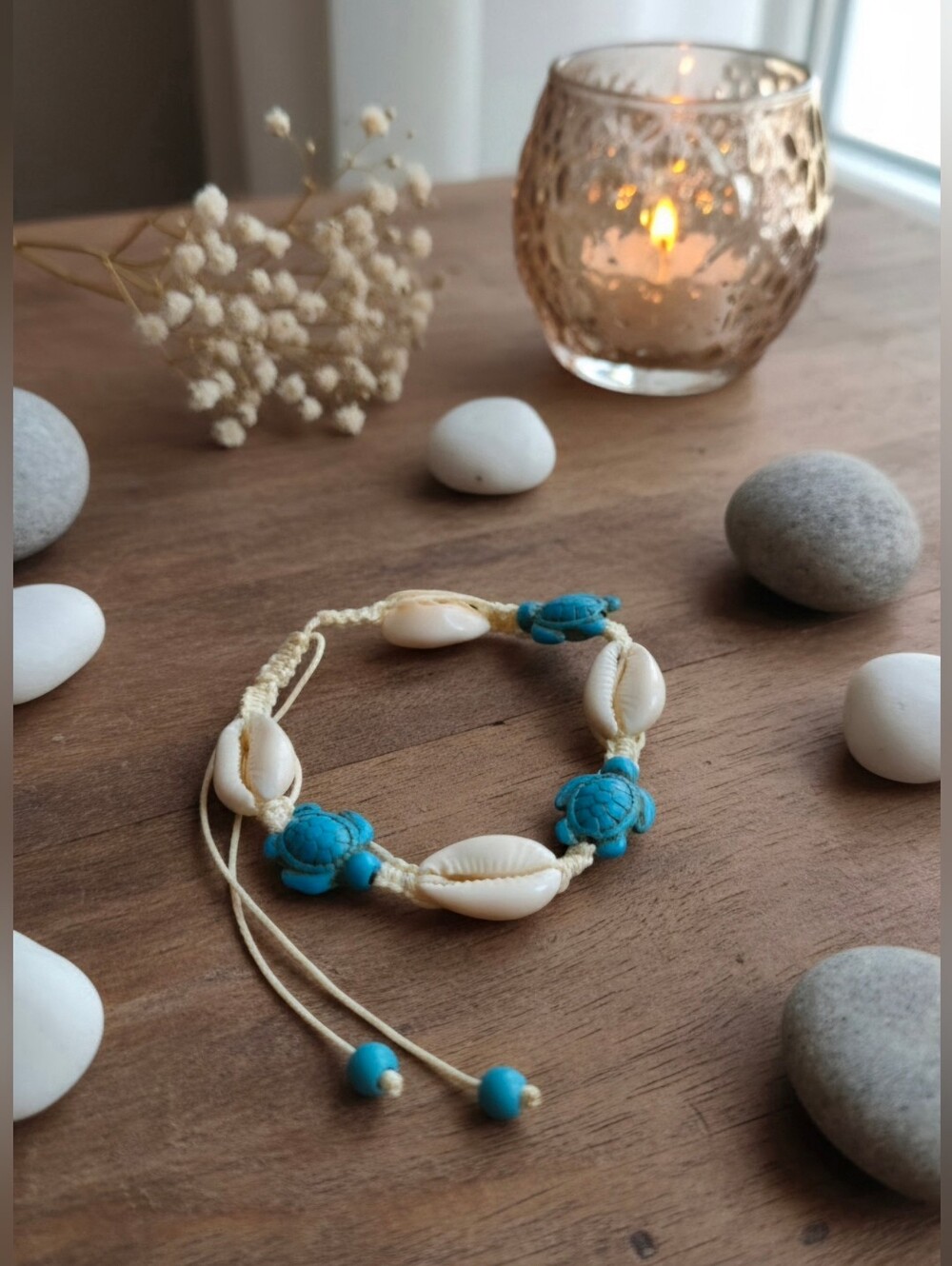 Boho Turquoise Sea Turtle & Cowrie Shell Braided Cord Beach AnkletNEW20SUB